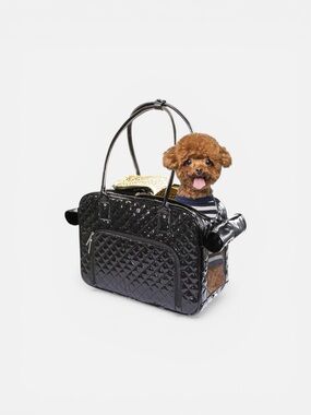 Mirror Surface Faux Leather Tote Purse Dog and Pet Carrier
Travel Bag, Black